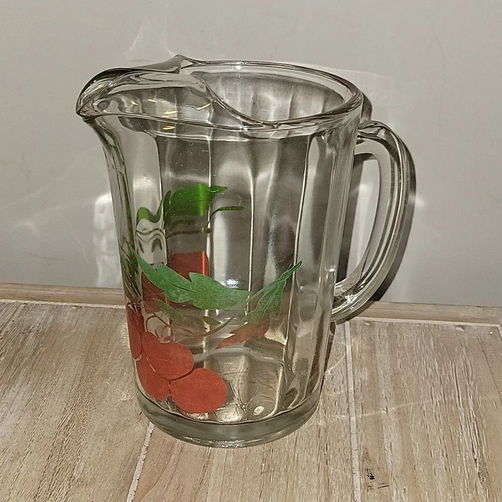 Vintage Heavy Cherries Cherry Glass Pitcher